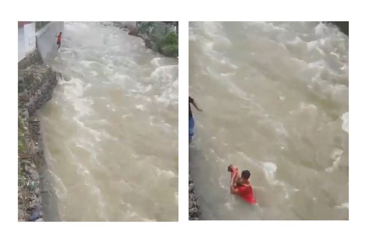 Viral Aksi Heroik Prajurit TNI Selamatkan Balita Terseret Arus Sungai